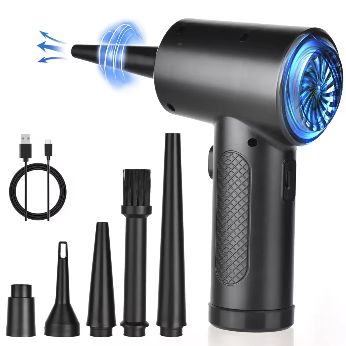 מנקה אוויר נייד לניקוי מחשבים 51000RPM מנקה אוויר דחוס אלחוטי עם תאורת LED לניקוי מחשבים ומקלדות