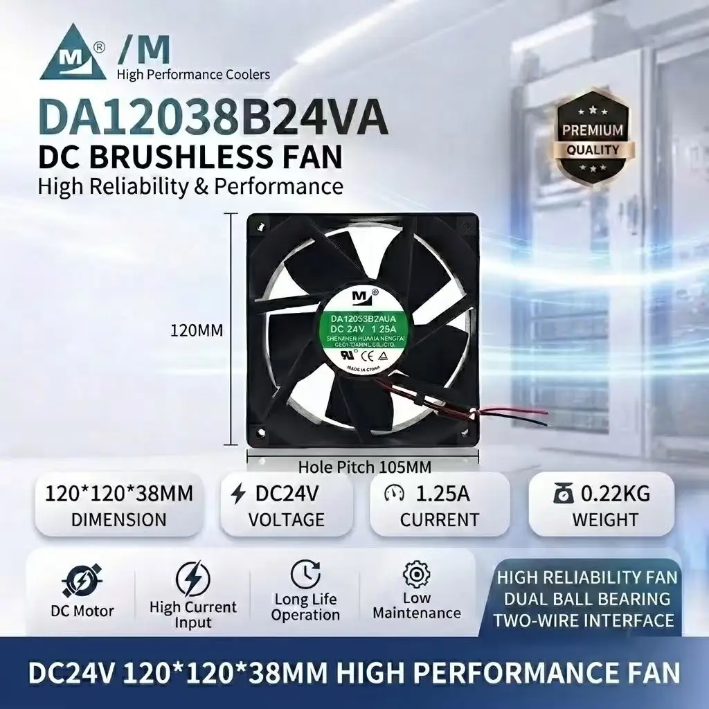 For M FAN DA12038B24VA DC 24V 1.25A 4500RPM 12038 Dual Ball Bearing 2-Wire Server Industrial Axial Cooling Fan CE CURus