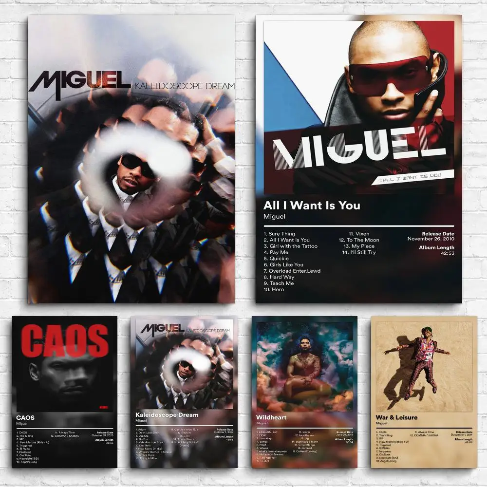 Singer Album M-Miguel Framed Wall Painting Ready to Hang Canvas Poster for Bedroom Living Room Hallway Home Decor Gift