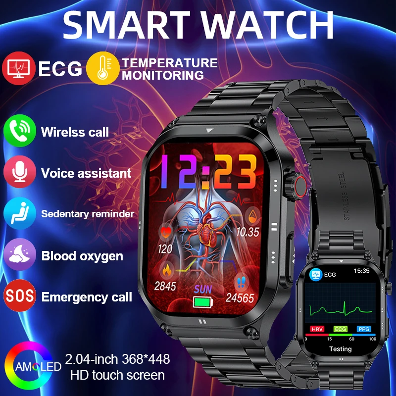 

HRV-AI Diagnosis Smart Watch Men Blood Pressure ECG Uric Acid Blood Fat Blood Oxygen Heart Rate Health Smart Watches Android iOS