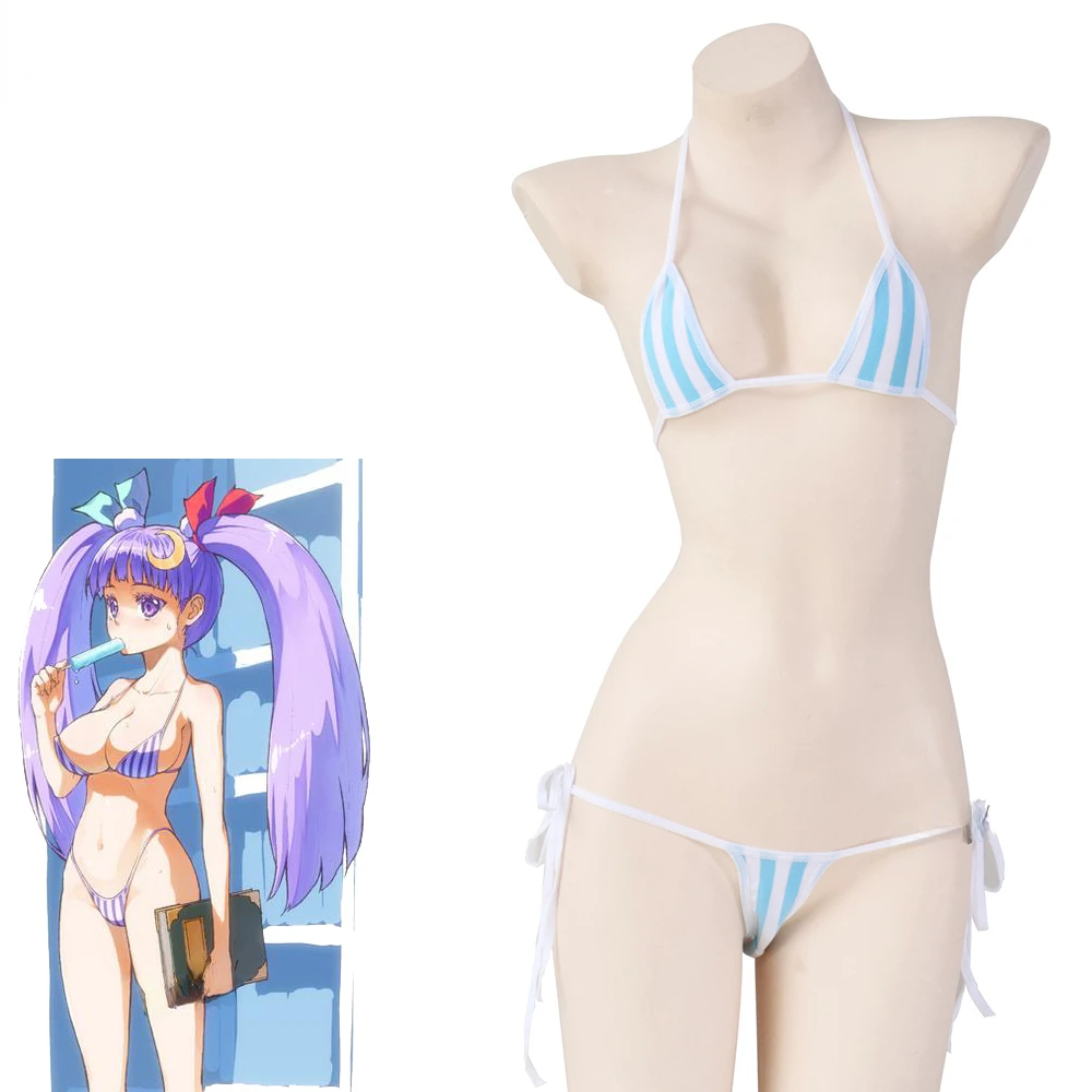 Summer Pool Party Bright Bikini Swimsuit Women Contrasting Stripes Underwear Anime Japanese Student Swimwear Cosplay Costume