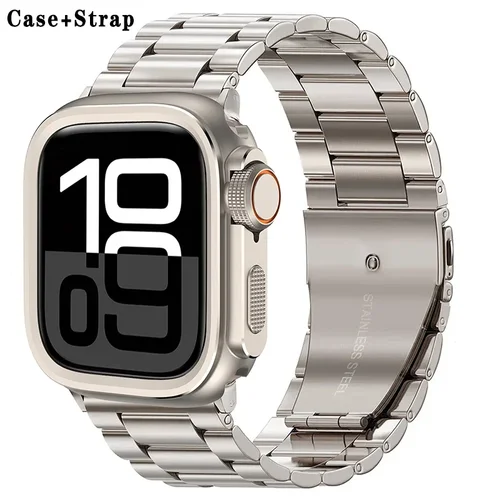 Imagen 2 del producto Funda + correa de Metal para Apple Watch Band 10 9 8 7 46mm 45mm pulsera de acero inoxidable para IWatch Series 6 SE 5 4 44mm Ultra 1 2 49mm