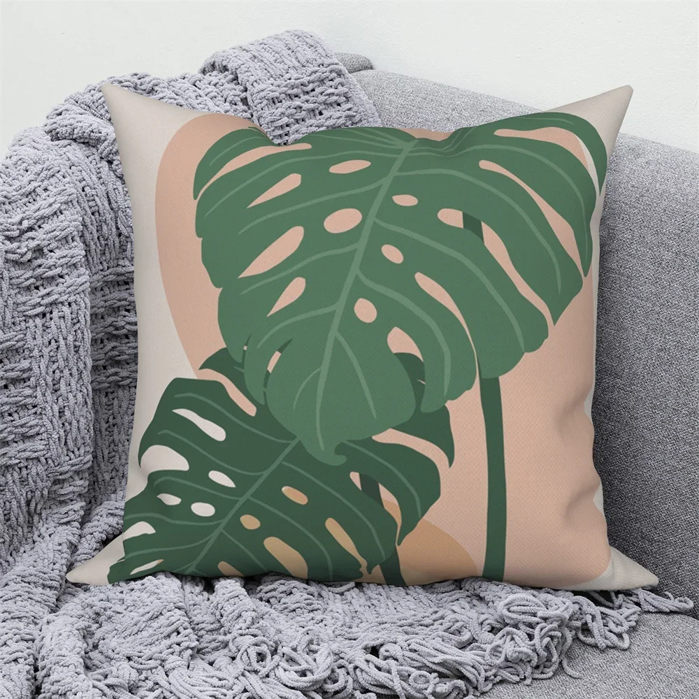 

Customizable Throw Pillow Sofa Home Decor Decorative Pillow Cover Green Tropical Leaf Pink Cushion Cover