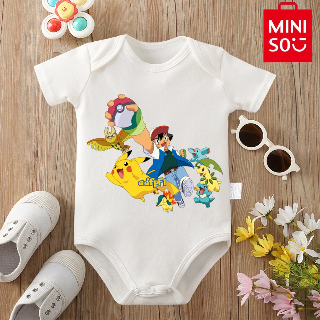 MINISO Squirtle Pikachu Cute Print 100% Cotton Comfortable Cloths Bodysuit for Baby Onesie Jumpsuit for 0 To 12 Months Newborn
