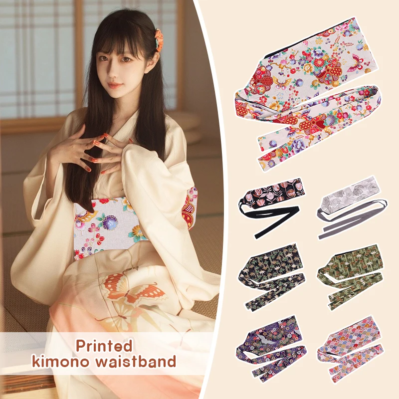 Japanese Traditional Kimono Wide Belt Women Corset Bronzing Printed Sash Straps Yukata Dress Haori Obi Asian Hanfu Waist Belts