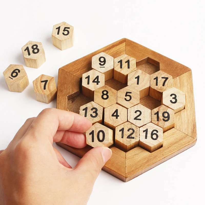 

Шестигранная головоломка с цифрами, деревянная Монтессори, развивающие игрушки для логического мышления, математические игры для детей и взрослых, IQ Test Challenge
