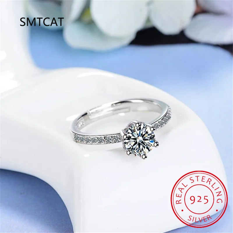 Cincin Moissanite 3 karat asli untuk wanita 925 perak murni klasik 6 cakar cincin pertunangan perhiasan cincin pernikahan romantis