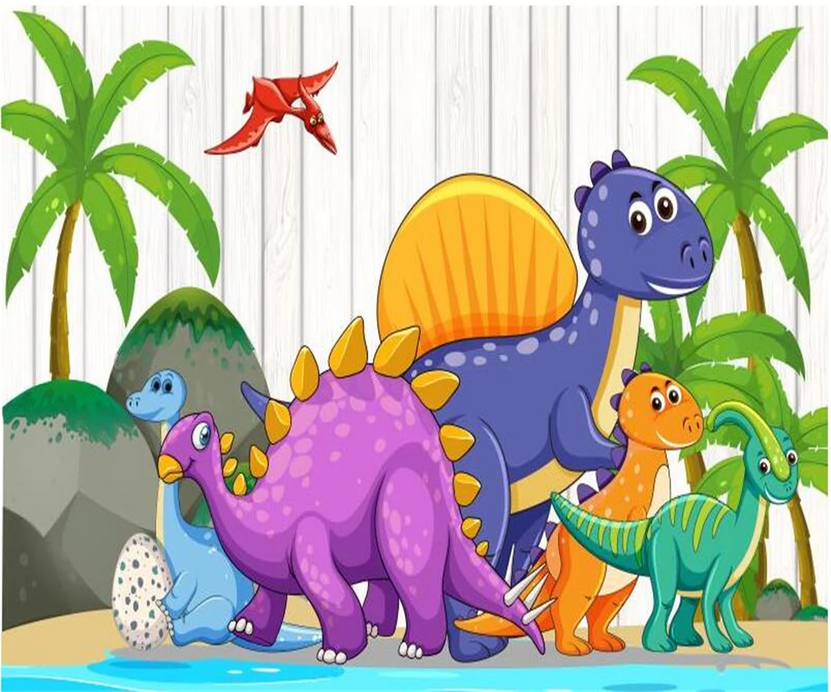 Custom size mural cartoon animal dinosaur background wall mural children's room kindergarten decorative painting 3d wallpaper