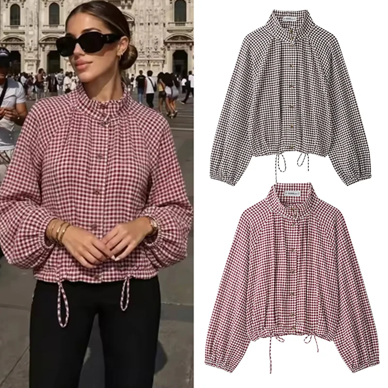 Frühling Herbst Damen Lässige Elegante Karierte Hemdjacke Trendige High-Street Vintage Jacke Vielseitige Pendlerjacke für Damen