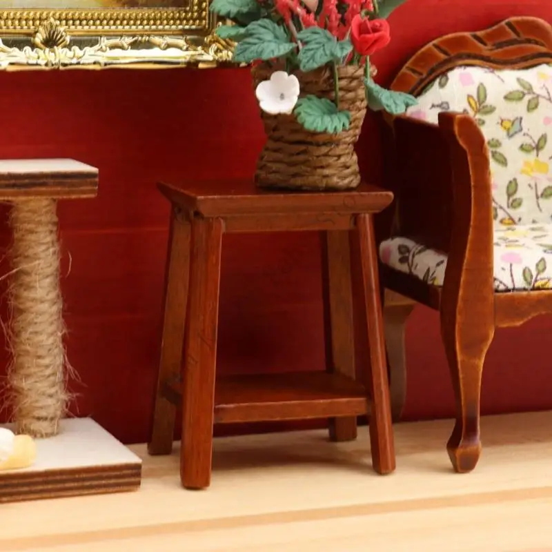 كرسي خشبي واقعي لطيف من XXFE مصنوع من خشب زكا لبيت الدمية 1:12