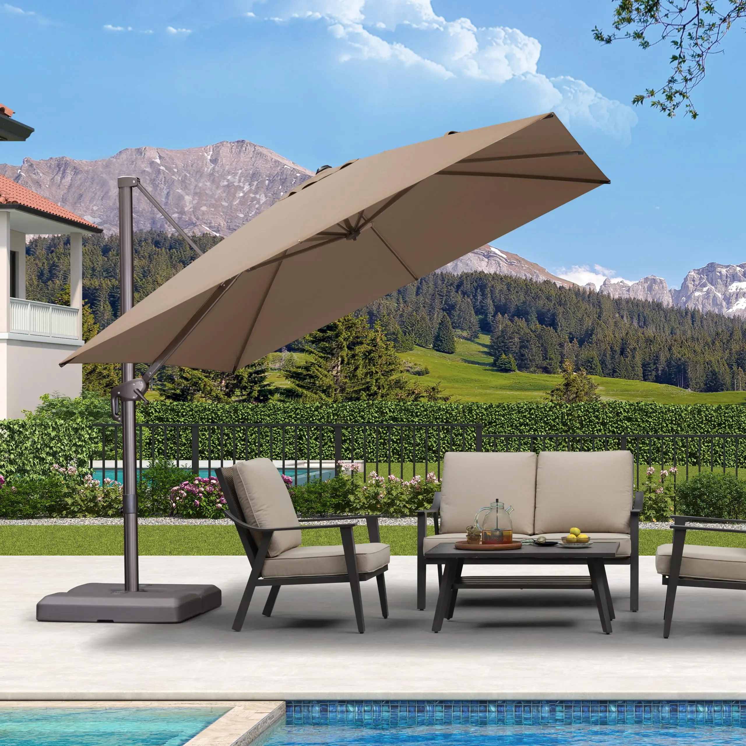 Outdoor Umbrella 10' X 10' Bronze 5 Level , Taupe