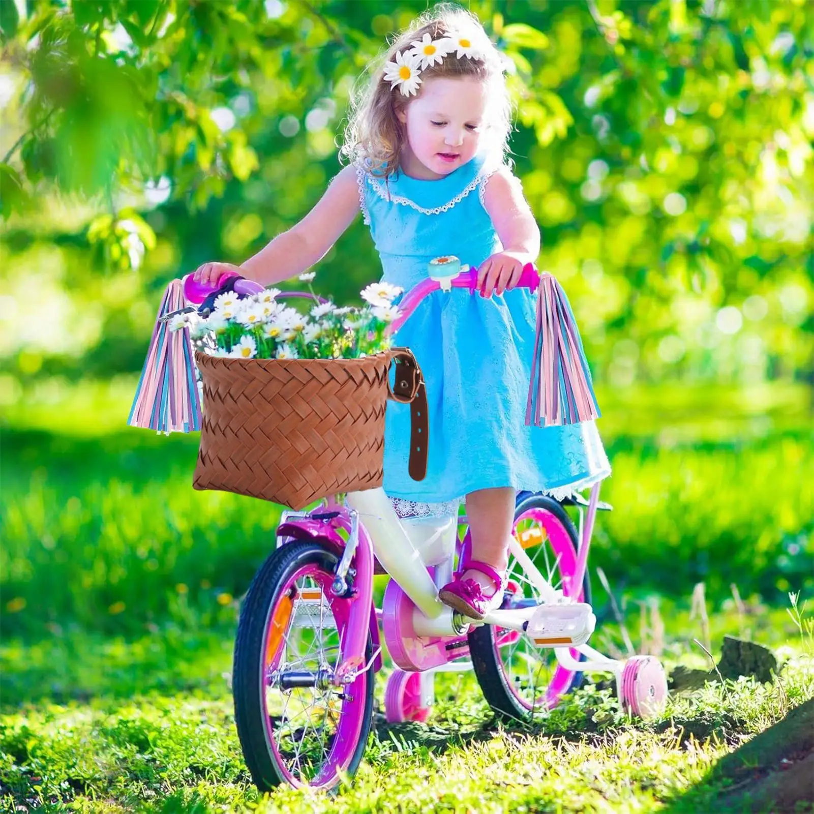 

Тканая велосипедная корзина для детей, мальчиков и девочек, корзина на руль с имитацией ротанга, детский карман для хранения велосипедов, карман для велосипедной переноски