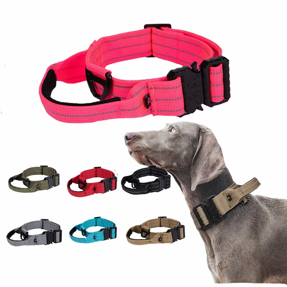 Tactical Dog Collar ,NO Pull Heavy Duty Dog Collar, Softy Handle Adjustable Reflective Pet Leash Harness For Medium Large Dog