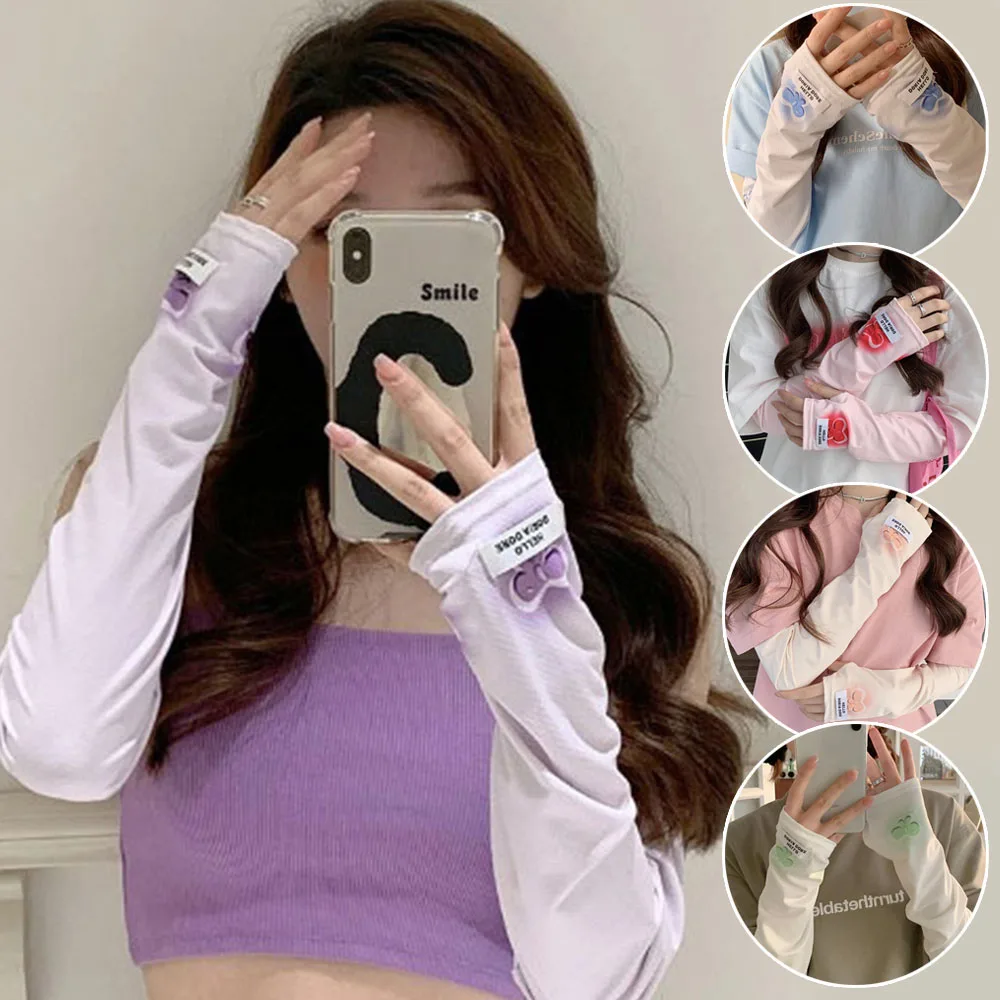 Female Bowknot Pattern Arm Covers Summer Sun Protection Cuffs Running Driving Ice Silk Sleeve Comfortable Loose Arm Sleeves