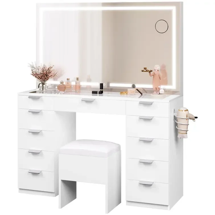 # Customized Luxury Makeup Vanity Table Storage Drawer Dressing Table Mirrored Dresser With Light #