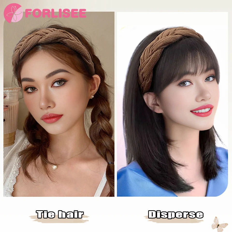 Fishbone Braid Hairband Synthetic Bangs Hair Extension Fake Fringe Natural Hair Clip On Hairpieces For Women Invisible Natural