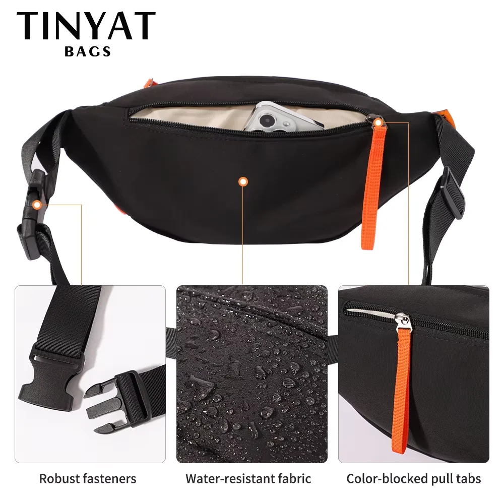 TINYAT Sports Mens Fanny Pack Large Shoulder Crossbody Genuine Traveling Belt Bag Quality Pocket Cross Bag for Men and Women