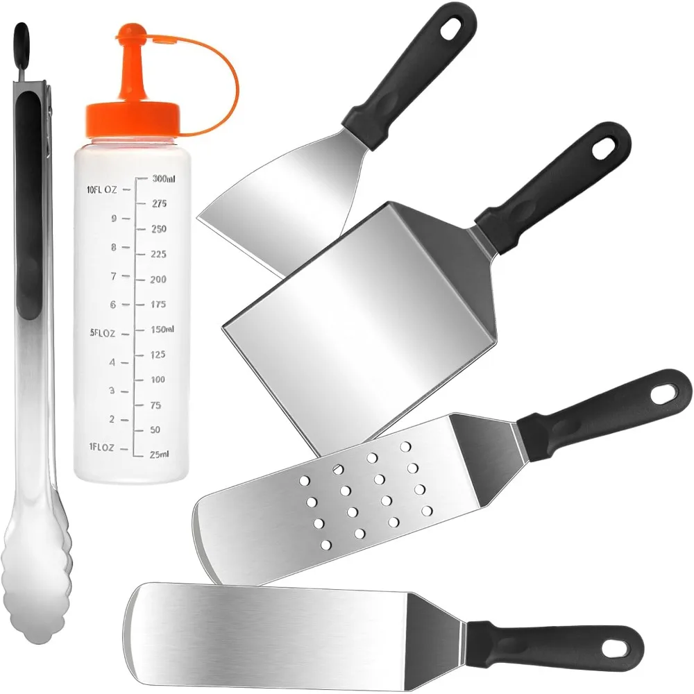 

6pcs Griddle Accessories Kit, Heavy Duty Stainless Steel Griddle Tools Spatulas Set for Blackstone - Commercial Grade Flat Top G
