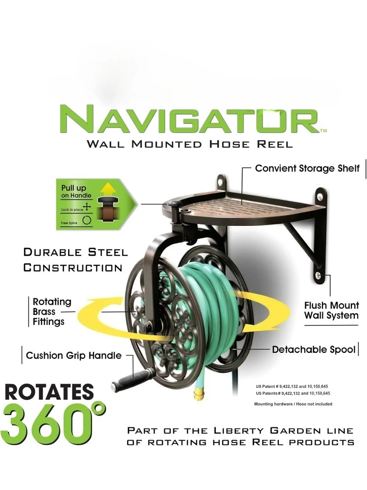 710 Navigator Rotating Garden Hose Reel, Holds 125-Feet of 5/8-Inch Hose - Bronze