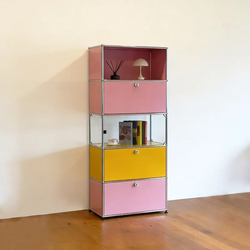 Drawer cabinet, living room stainless steel module metal antique storage vertical cabinet household