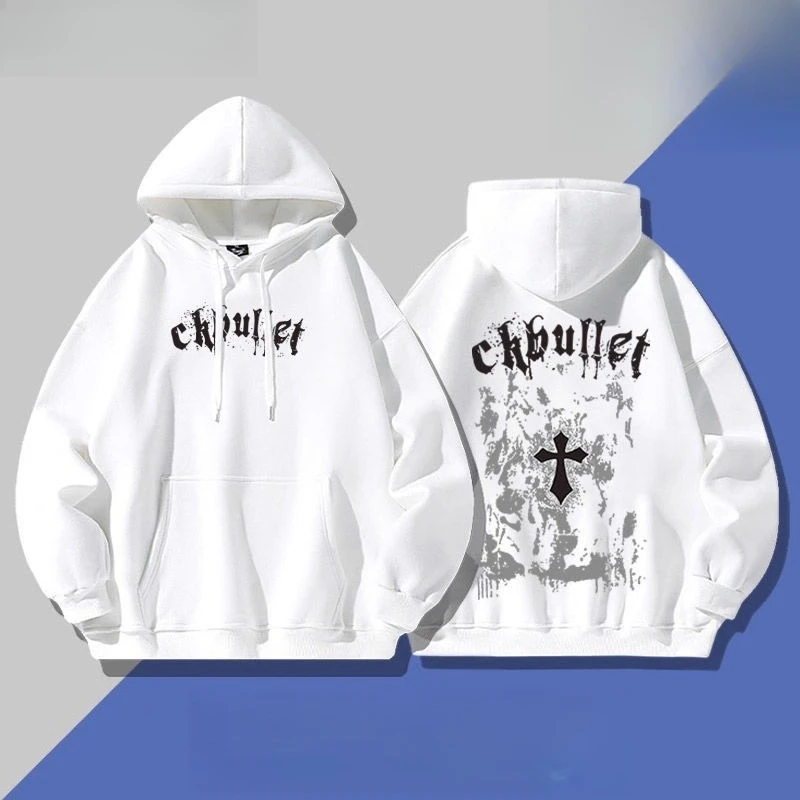 الأمريكية شارع العليا Ins الاتجاه طباعة الكبار مقنعين البلوز الخريف الشتاء اليومية رياضي الشارع عارضة زائد حجم الملابس فضفاضة