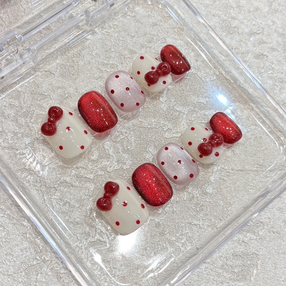 10 pezzi quadrati corti carini e bianchi occhi di gatto effetto unghie finte punte per unghie finte per donne e ragazze look quotidiano primavera estate