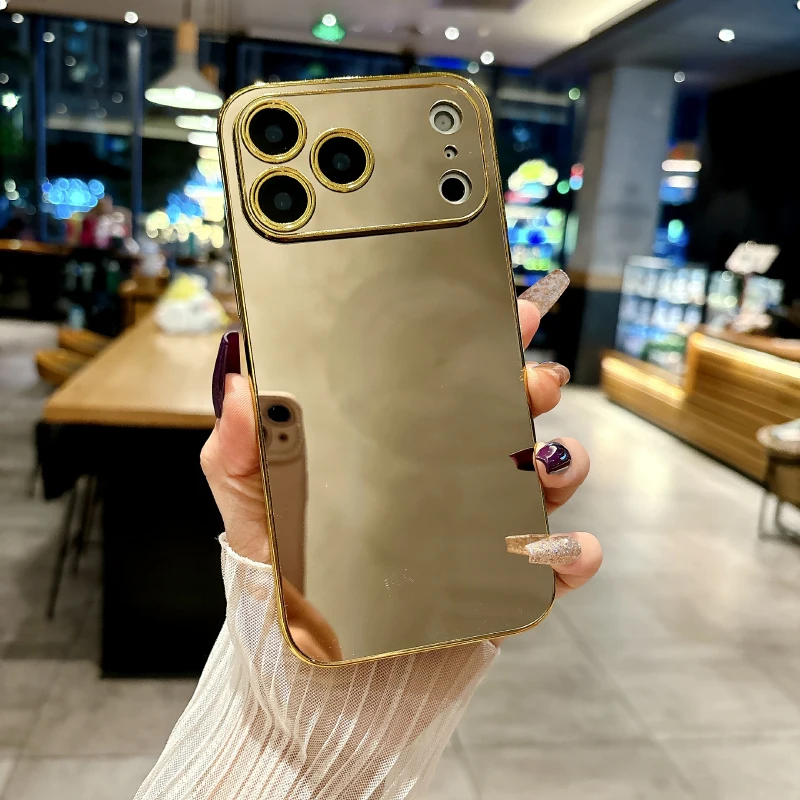 Luxuriöse einfarbige, stoßfeste Make-up-Spiegel-Handyhülle für iPhone 17 Pro Max 15 14 13 12 11 16 Pro Max XS XR 8 7 Plus Rückseite