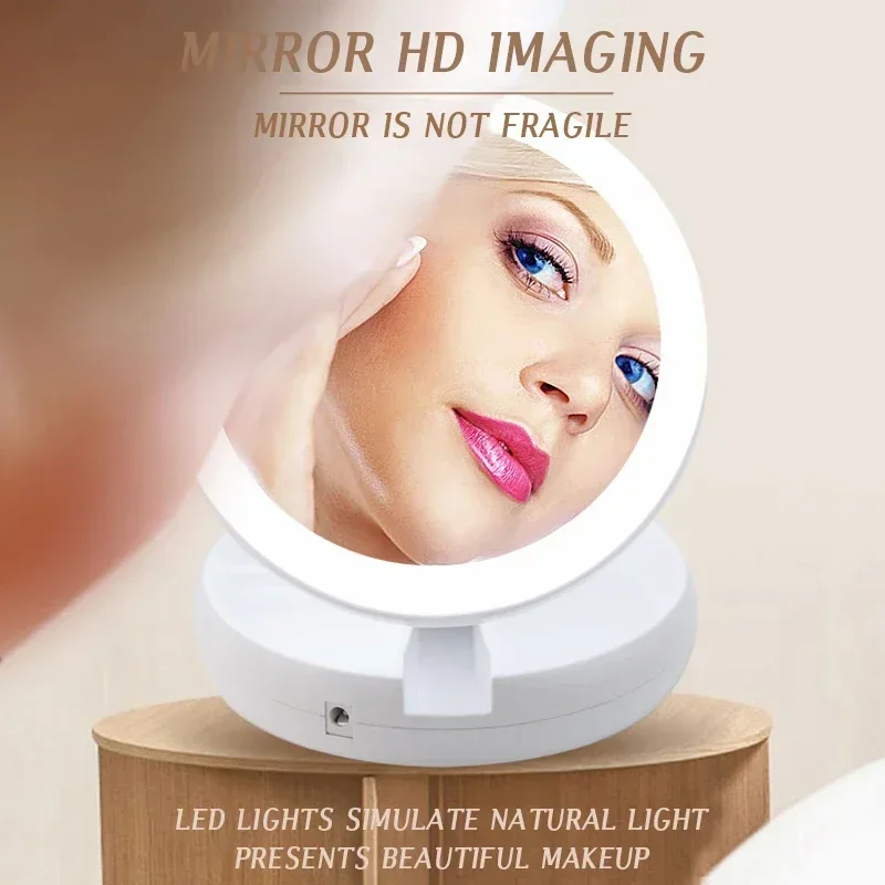 Miroir de courtoisie pliable lumière LED miroir blanc maquillage 360 ° Rotation Détachable/Base de Rangement Miroir 3 Modes avec Chargeur USB