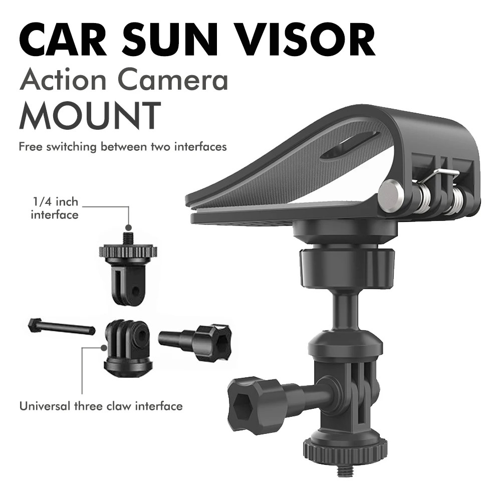 Car Sun Visor Action Camera Mount Bracket 1/4 Inch Adjustment Car Sun Visor Camera Mount for DJI Osmo Pocket 3 Action 4 Insta360