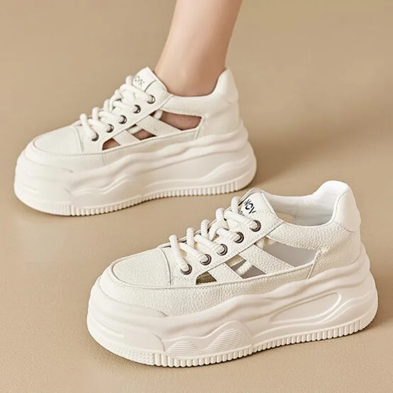 8 سنتيمتر جلد طبيعي منصة أحذية رياضية حذاء بكعب ويدج للنساء تنفس الصنادل الخريف حذاء كاجوال كعب مخفي Zapatillas Muje