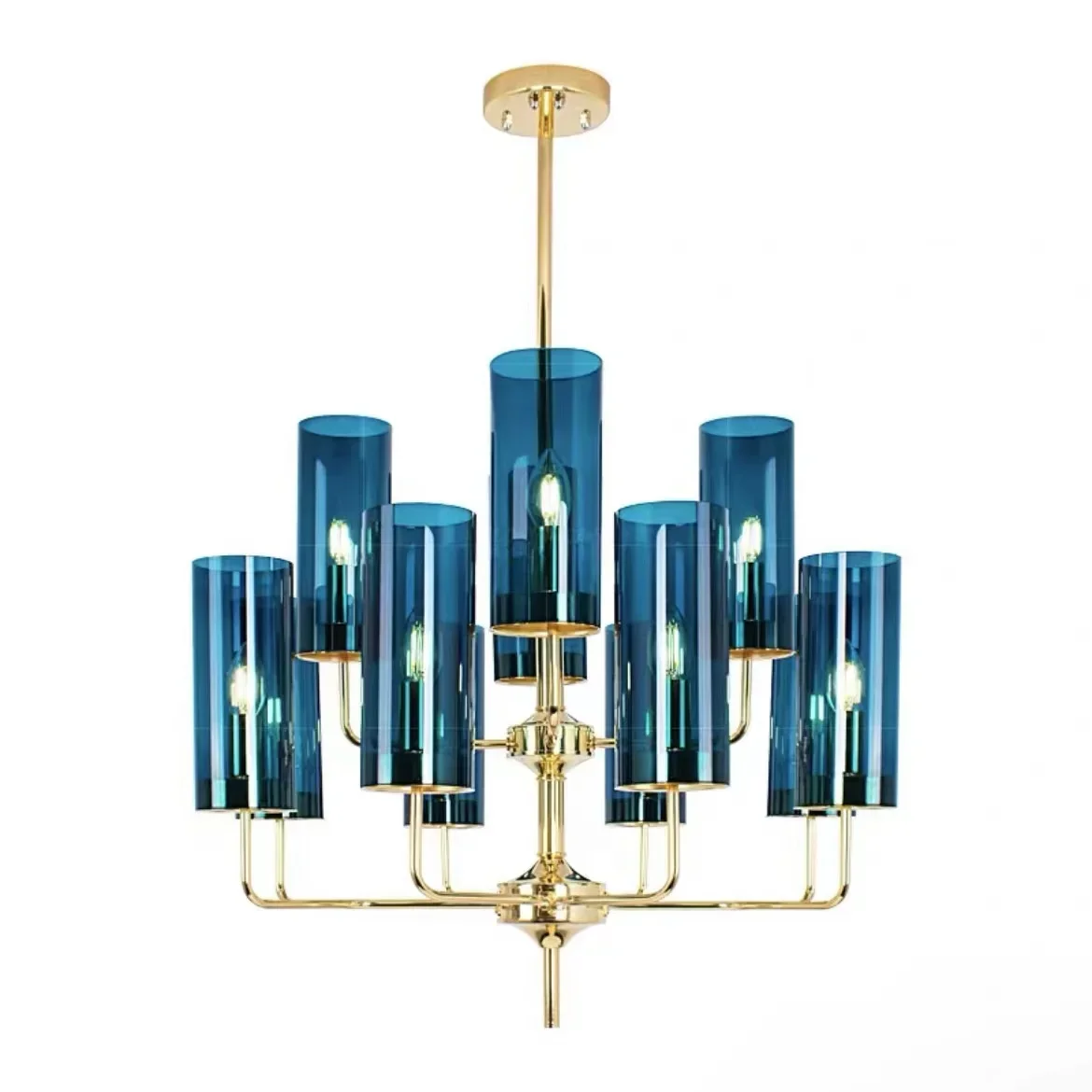 

Romatic Lustre Fixtures Decor Lighting for Dining Room Bar Club Bedroom Foyer Chandelier Blue/Cognac Lamp Shades Multiheads