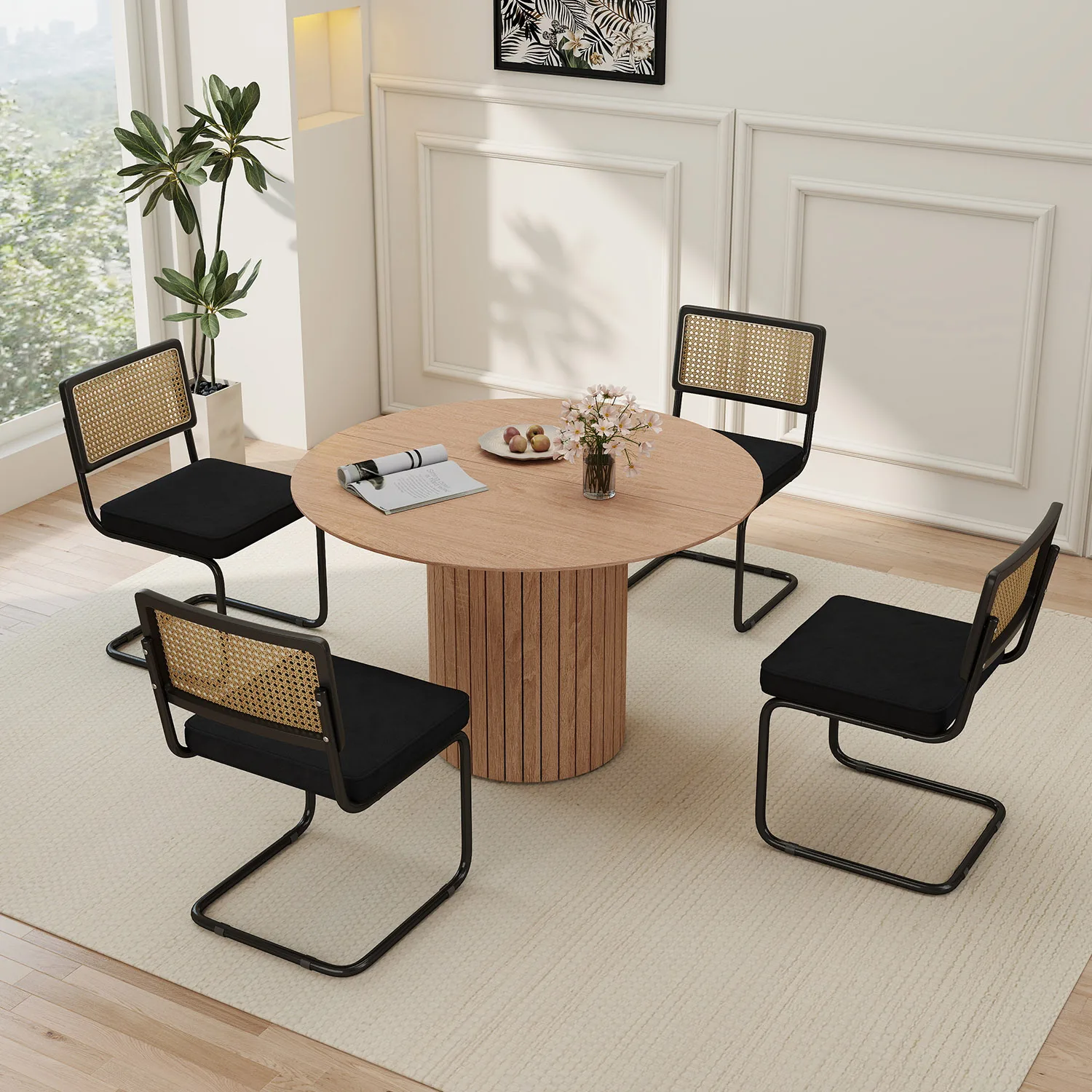 GrandCA HOME 2/4 Stück nordische Esszimmerstühle, mit holländischem Samt gepolstert, Edelstahlrahmen, Stühle mit Rattan-Rückenlehne für Wohnzimmer – Detail 10