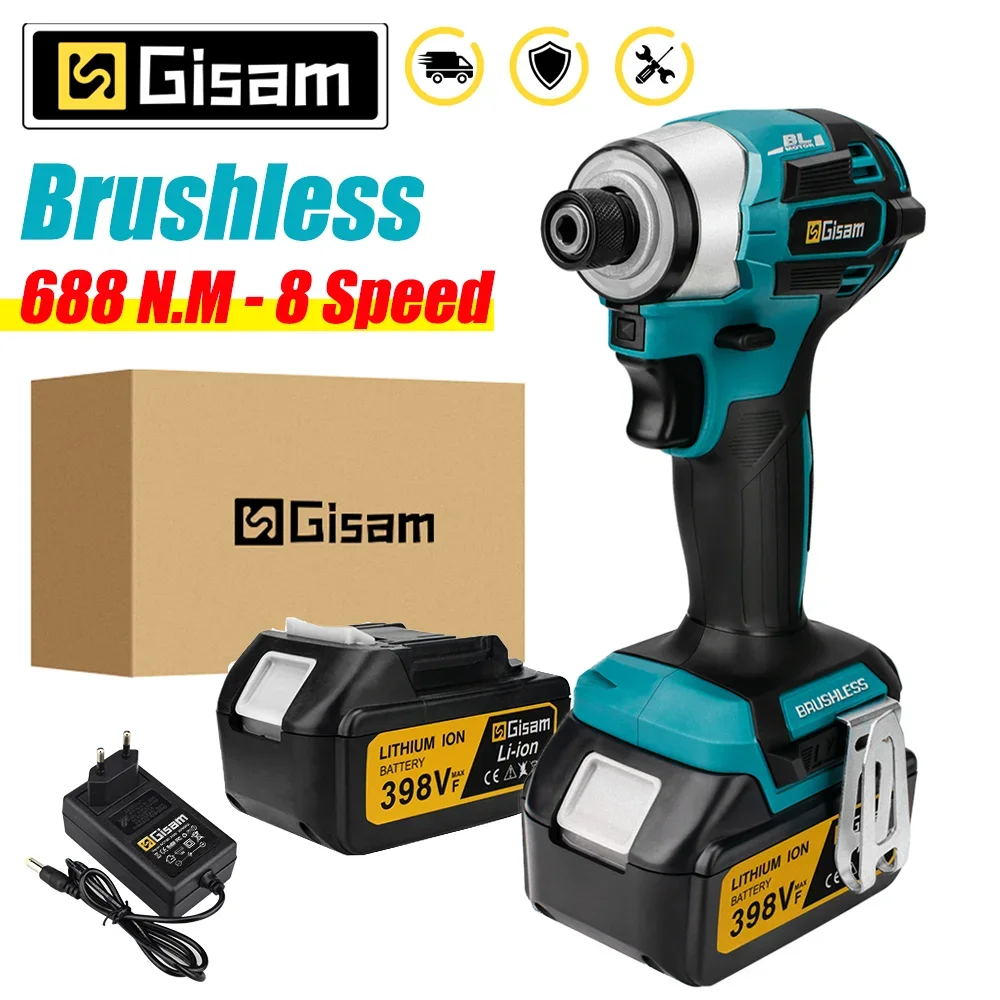 ไขควงกระแทกไฟฟ้าไร้สาย 688NM เครื่องมือชาร์จ Brushless ประแจชุด 3-LED Light สําหรับ Makita 18VBattery