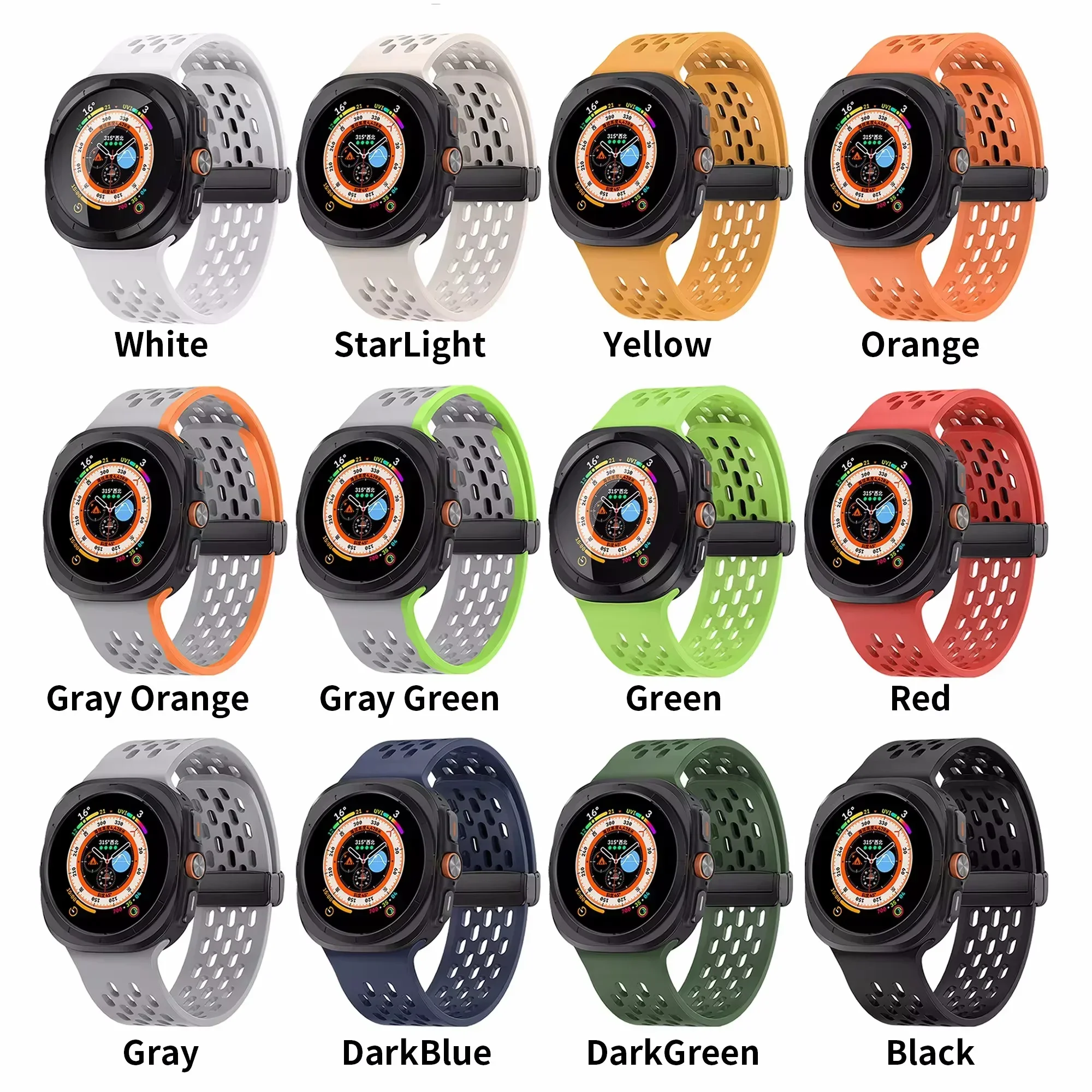 Силиконовый ремешок для Samsung Galaxy Watch 7 Ultra 47 мм, магнитная складная пряжка, дышащий умный браслет-браслет для часов Ultra