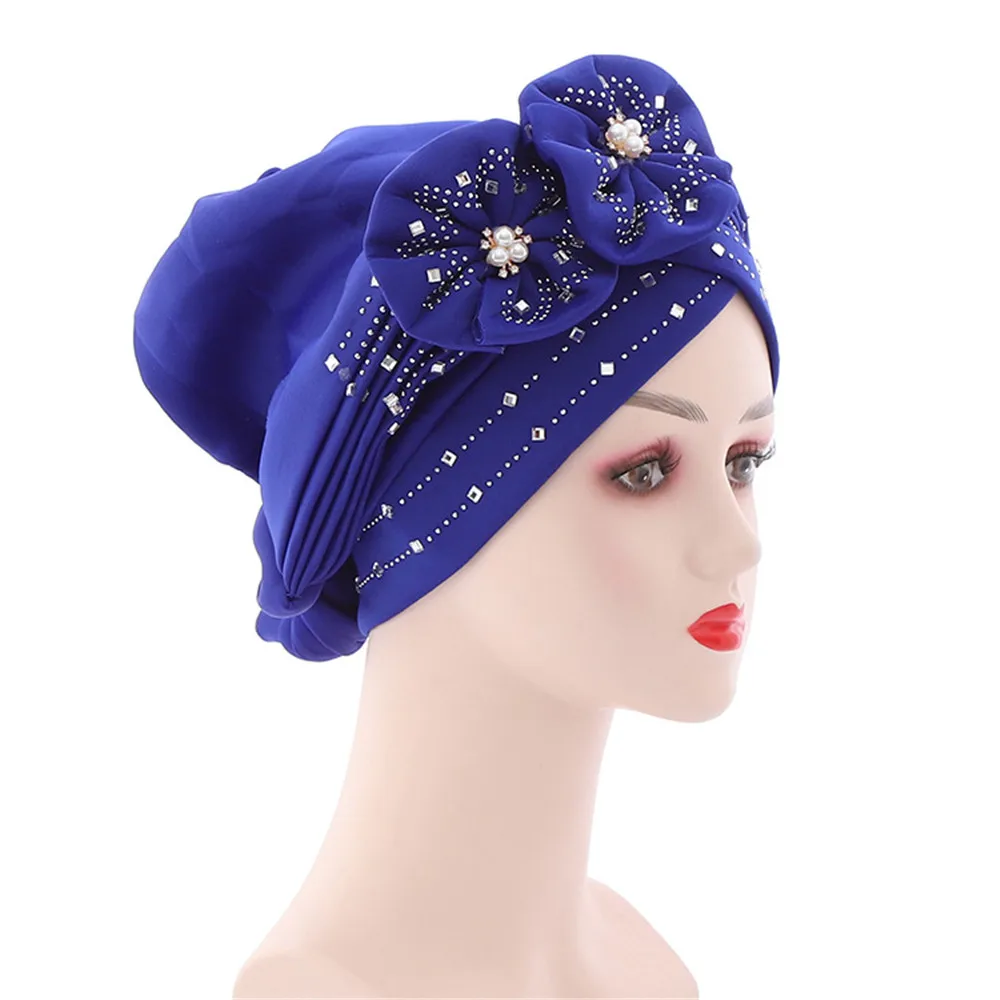 Fashion African Autogele Headtie Nigeria Party Headgear Women Head Wraps Female Turban Cap with Diamonds