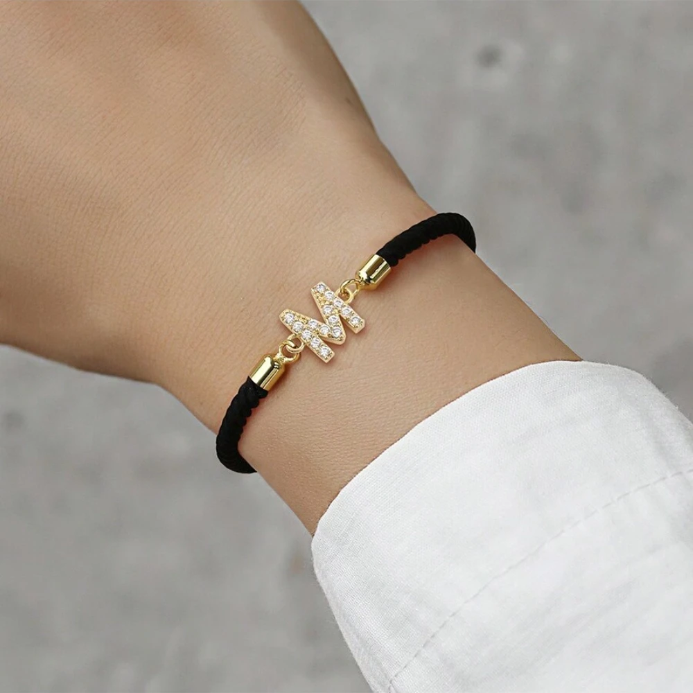 Minimalist Letter Bracelets for Women Dainty Classic Adjustable Gold Plated Initials Rope Bracelet For Women