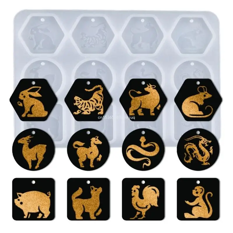 

DIY Epoxy Resin Molds 12 Zodiac Full Version Pendant Keychain Earrings Silicone Molds Cartoon Animal Exploy Casting Dropship