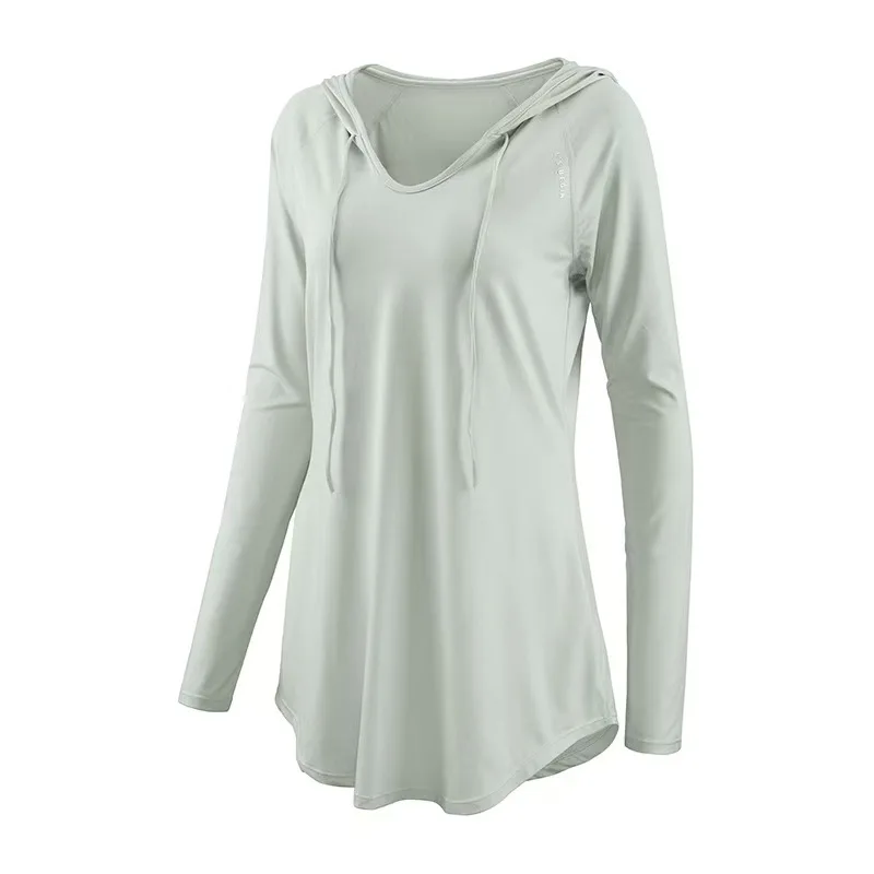 Damen-Workout-Cover-Up mit Kapuze, langärmelig, lockere Passform, schnell trocknende Yoga-Jacke für Lauf-Lounge