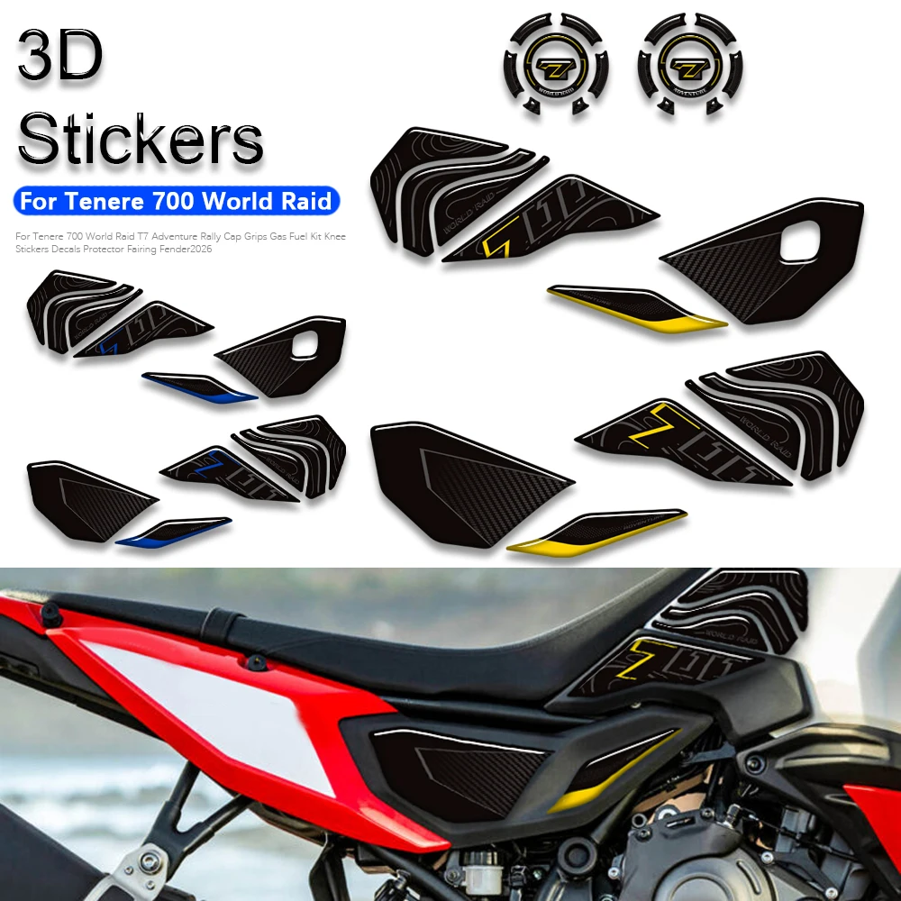 For Tenere 700 World Raid T7 Adventure Rally 2026 Motorcycle Accessories Cap Grips Gas Fuel Kit Knee Stickers Decals Protector