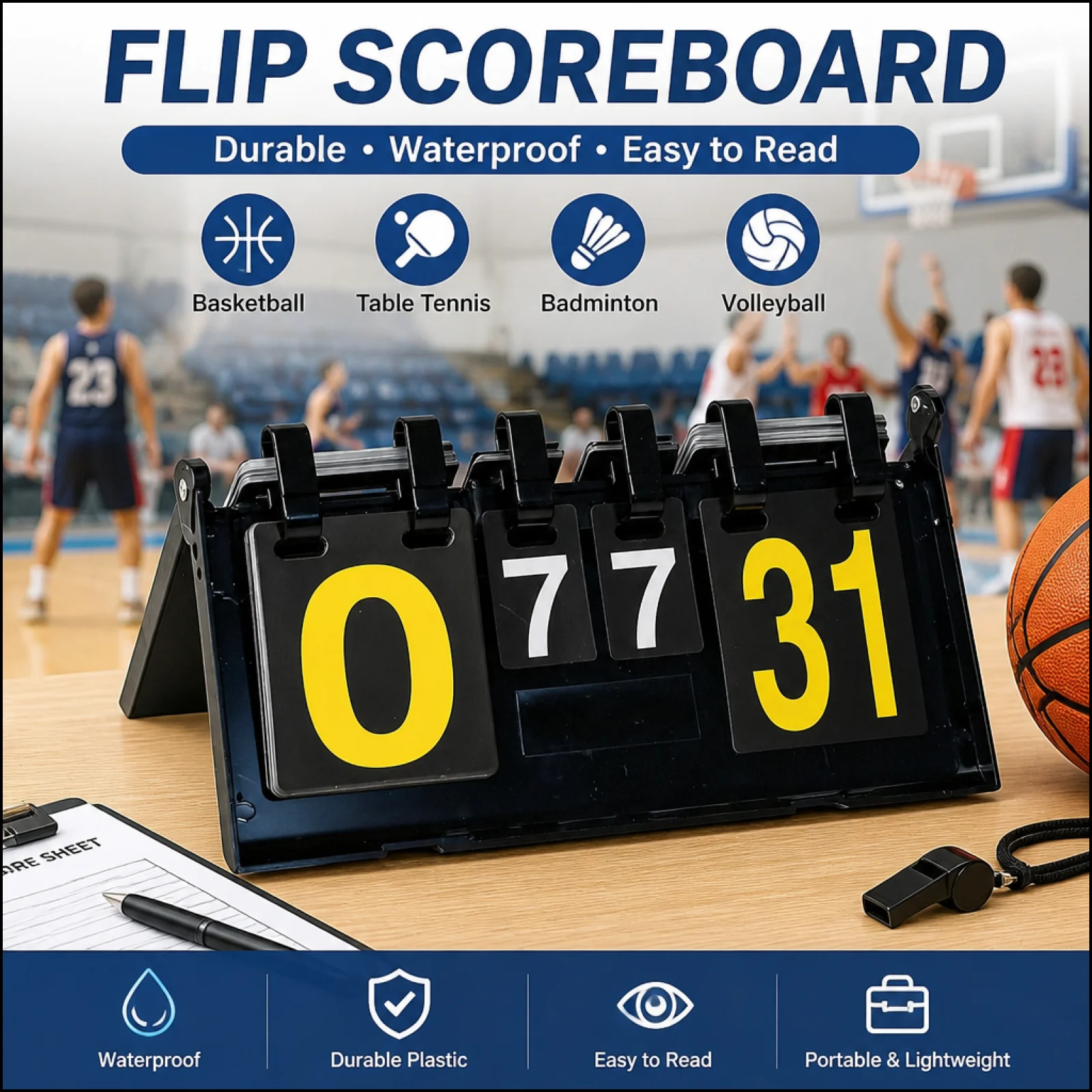 Flip Scorekeeper,Portable Scoreboard Baskeball Tennis Volleyball Scoreboard For Baskeball Multi-functional Sports Scoreboard - view 2