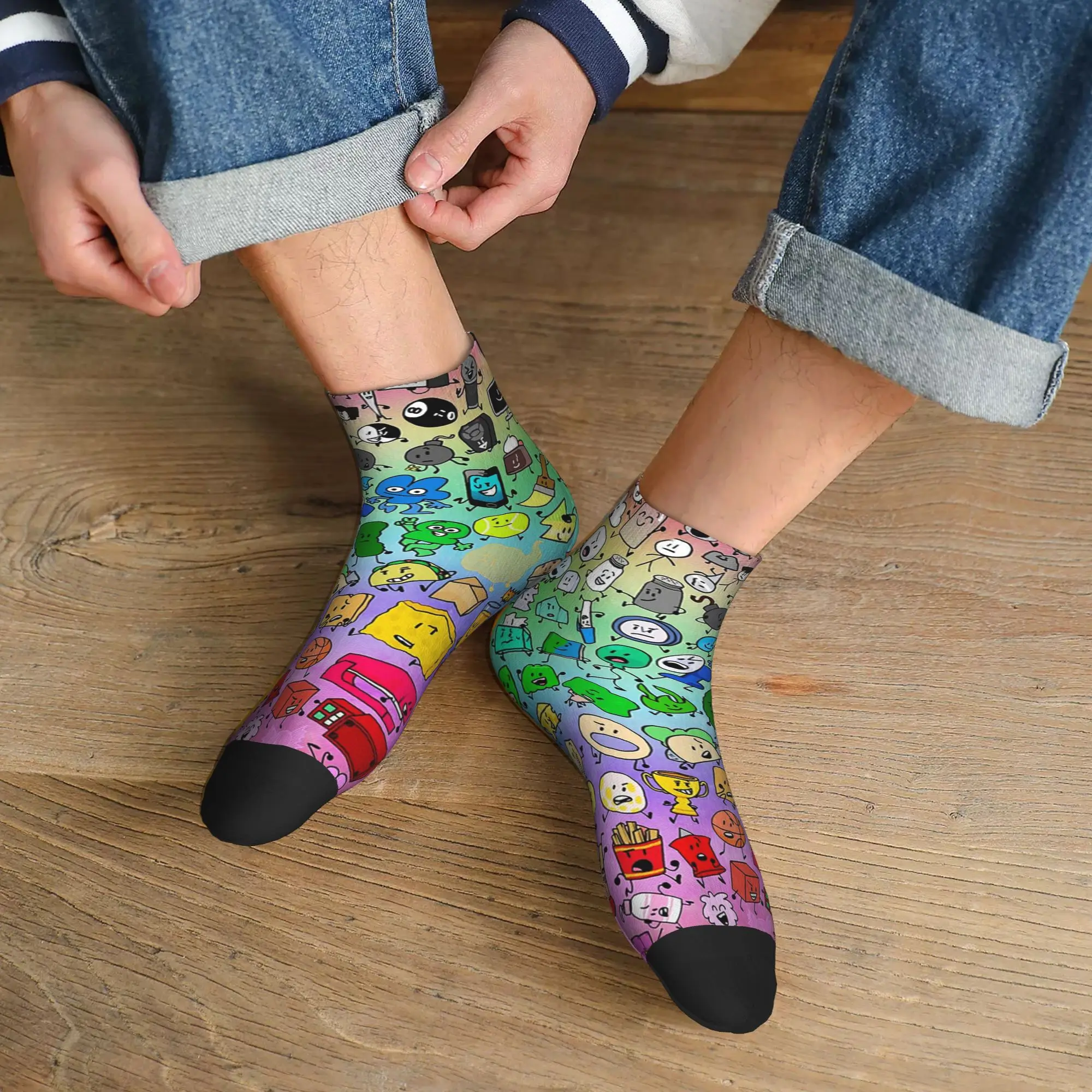 

Всесезонные носки BFDI Inanimate Insanity All Characters (Rainbow), спортивные носки средней длины, мягкие модные чулки для мужчин и женщин