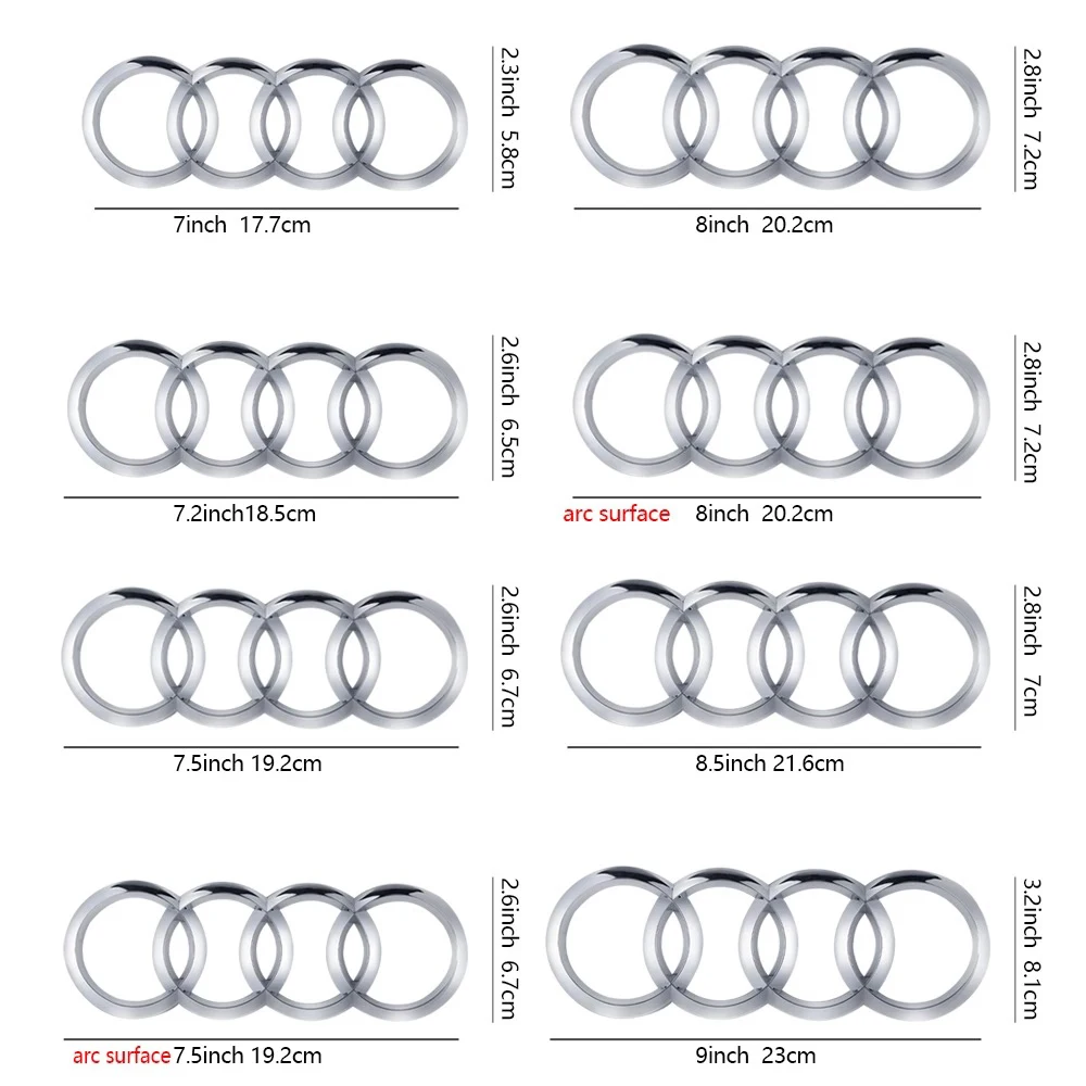 4 anéis abs 177mm 192mm 202mm 216mm 230mm emblema do porta-malas traseiro do carro logotipo adesivo decalque para audi a3 a4 a5 a6 a7 q2 q3 q5 q8 tt