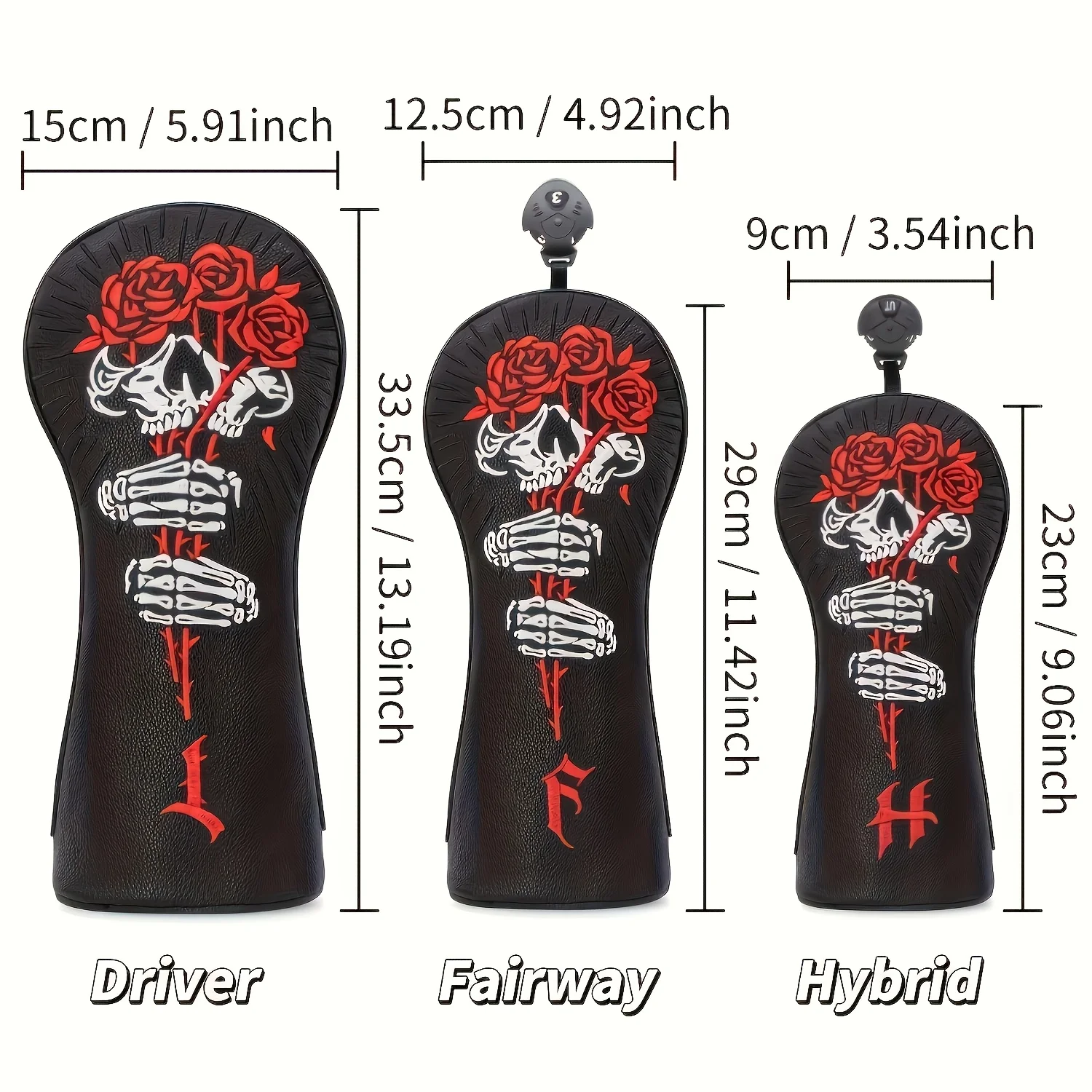 1pc/4pcs Skull And Rose Pattern Golf Headcovers, PU Material with Soft Inner Lining, Club Protector for Driver, Fairway, Hybrid image 6