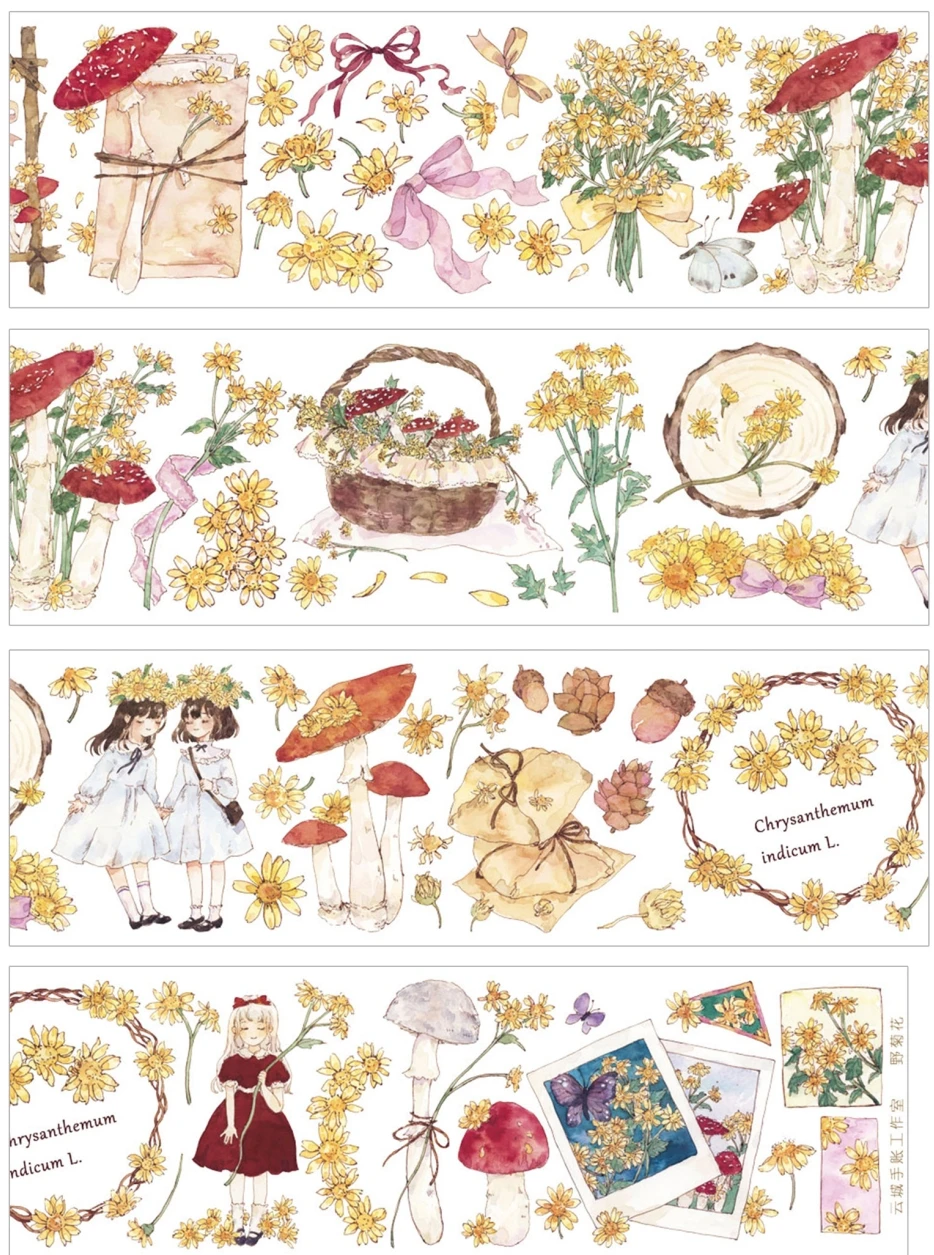 STOCK Clear - Wild Chrysanthemum Floral Fairy Girls Washi PET Tape