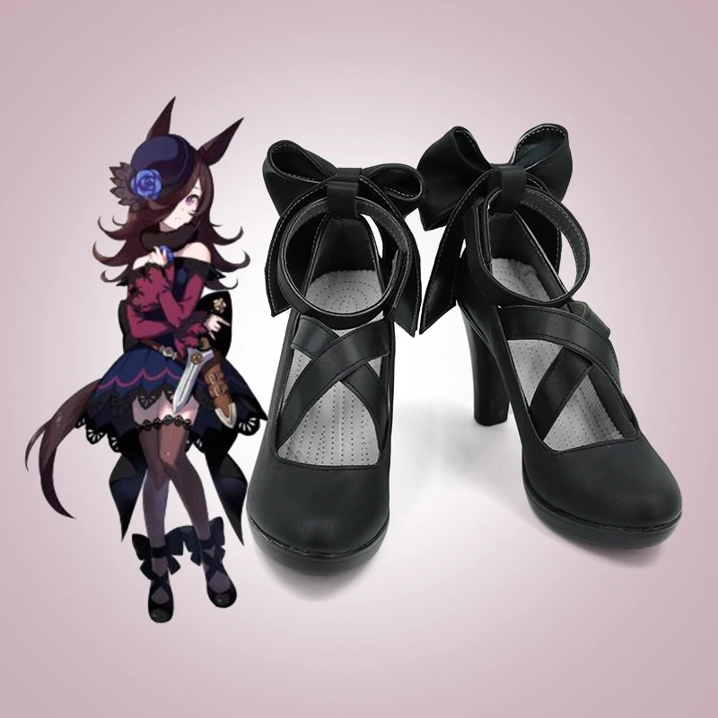 Game Pretty Derby Rice Shower Cosplay Shoes Record-Breaking Black Assassin Cosplay High-heeled shoes For Hallowmas Party Women