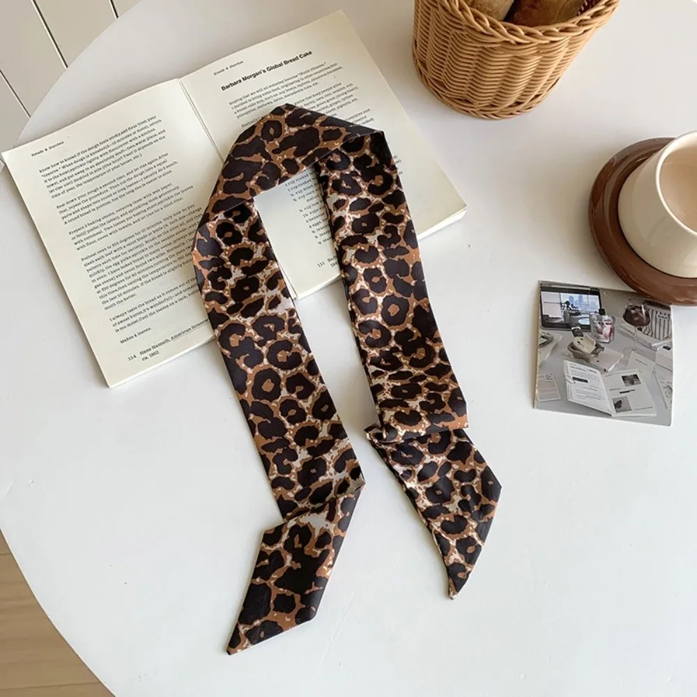 Fashion Leopard Print Slender Scarf Long Decoration Neck Scarf Thin Small Silk Scarf Bag Decoration