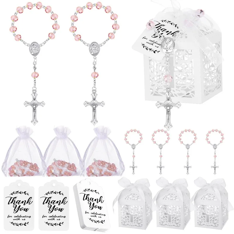 30sets Baptism Rosary Catholic Mini Rosaries Baptism Favors for Guests Party Favors Rosary Beads Organza Bags Greeting Card