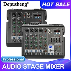 4 Channels Audio Mixer Depusheng B4 Sound Table Professional DJ Mixing Console Built in 99 DSP Digital Effects 48V Phantom Power