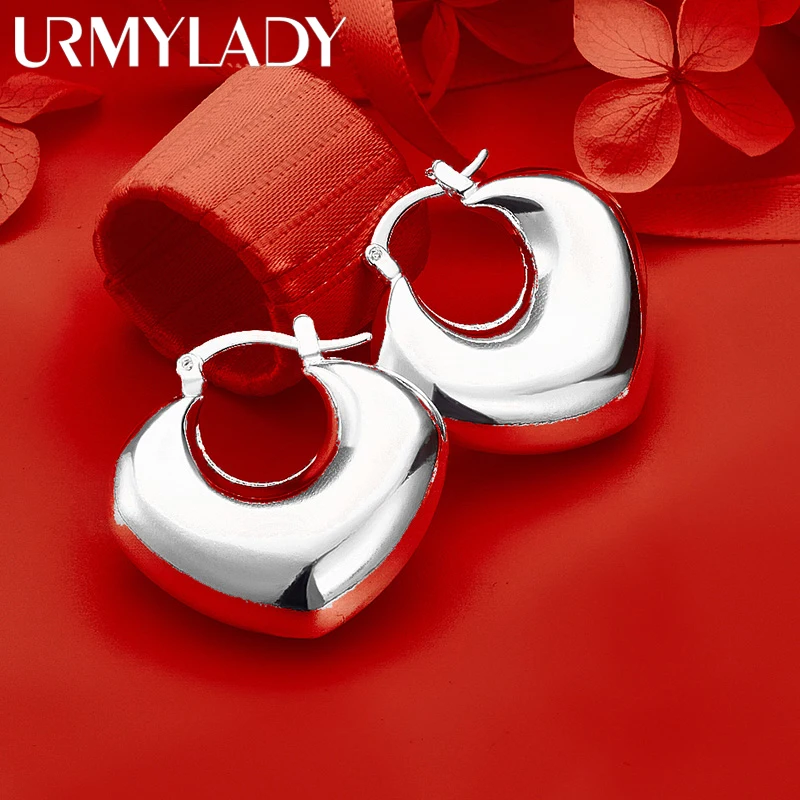 

URMYLADY 925 Sterling Silver Elegant Smooth Heart Clip Earrings For Women Luxury Wedding Engagements Party Fashion Charm Jewelry