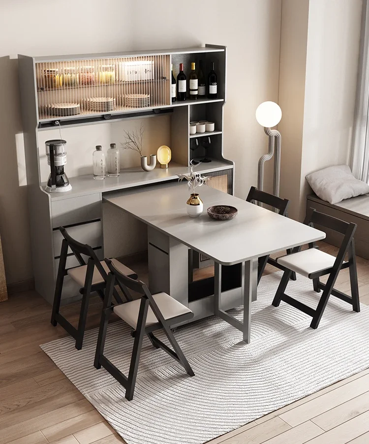 Foldable storage table luxury multifunctional sideboard retractable wheeled solid wood table dining table